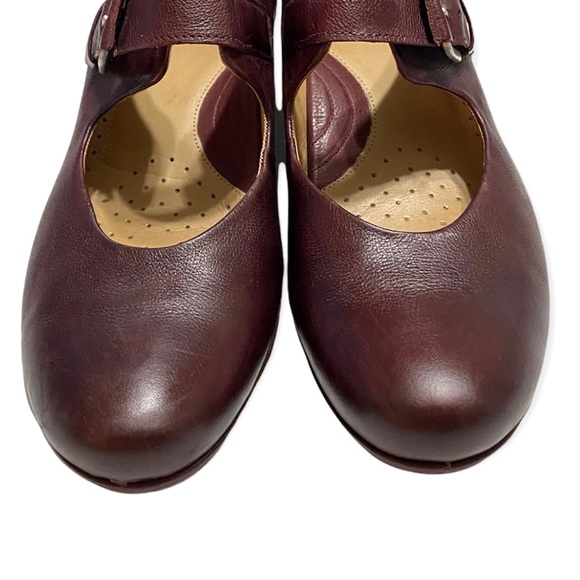ECCO Maryjanes Sz 40 / 10 Red Burgundy Leather Clogs Strap & Buckle - Picture 6 of 11
